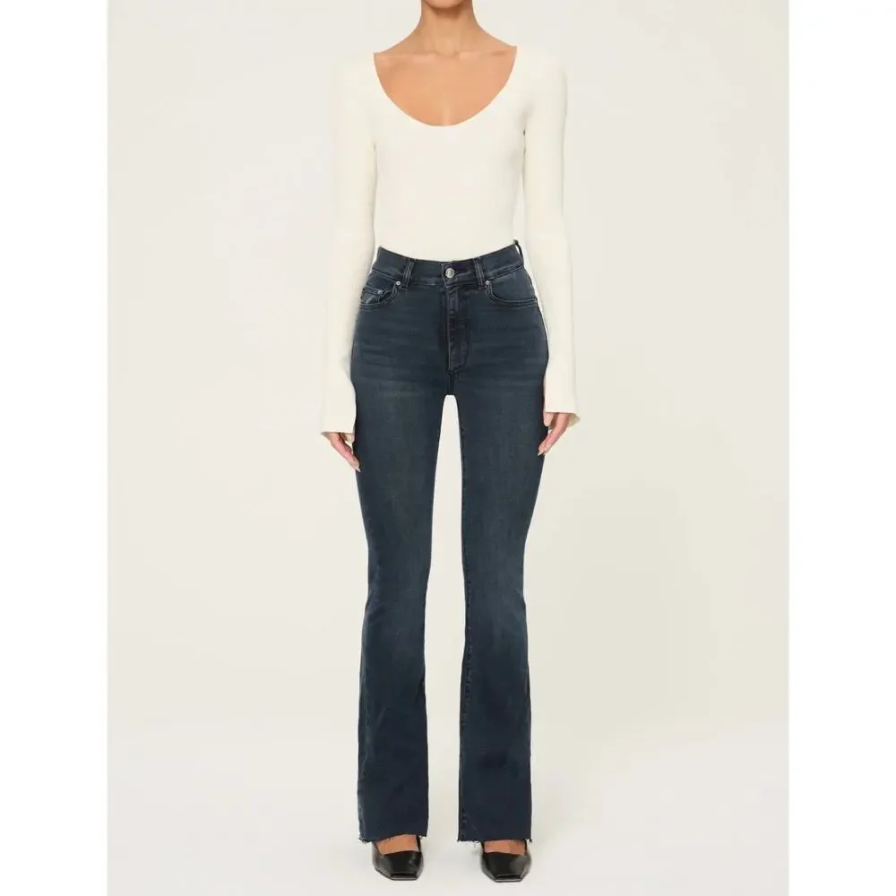 DL1961 Denim Jeans Bridget Boot Cut 31.5” Raw Hem Charcoal Grecian 30 Flare
